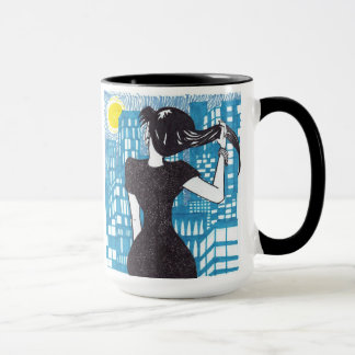 Lady looking at the city mug
