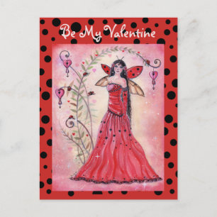 Lady love bug valentine fairy postcard by Renee