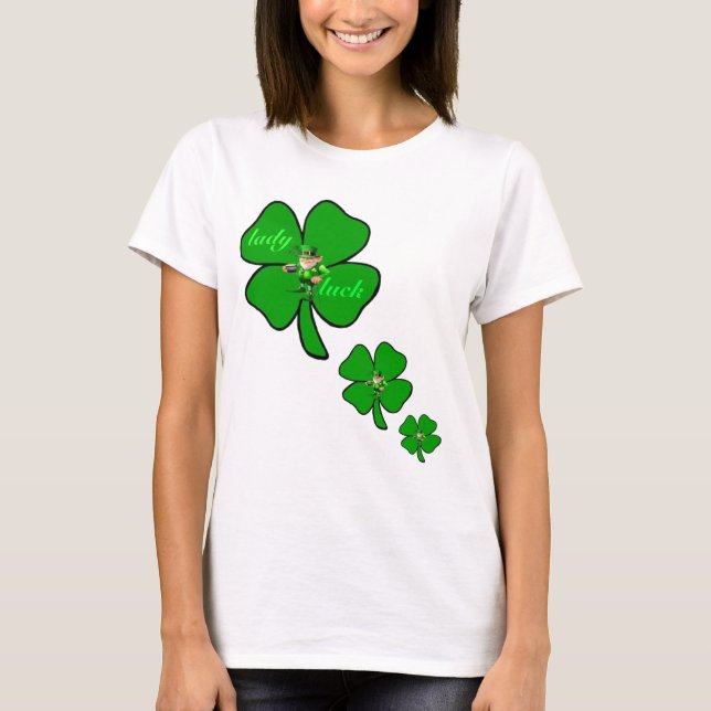 Lady luck 4 leaf clover leprecon t-shirt (Front)