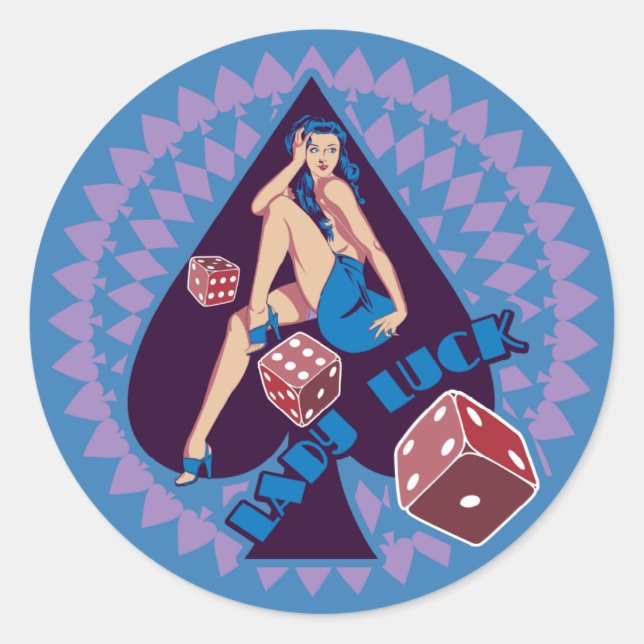 Lady Luck Classic Round Sticker (Front)