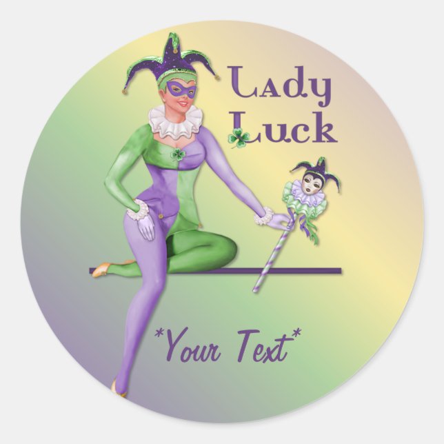 Lady Luck Harlequin Classic Round Sticker (Front)