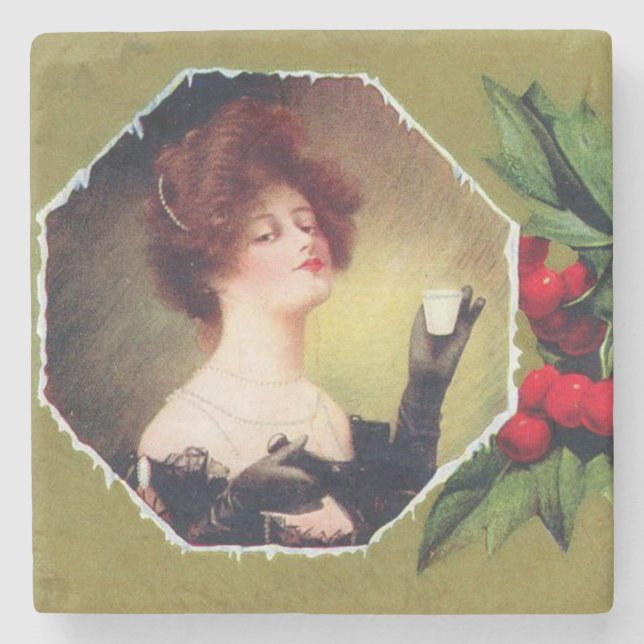 Lady Makes a Toast to Christmas Stone Coaster (Front)