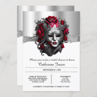 Lady masquerade venetian face mask silver red chic