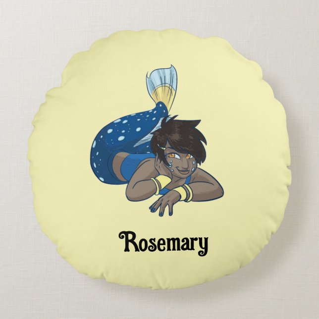 Lady mermaid custom name round cushion (Front)