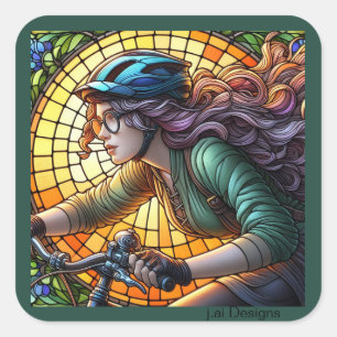 Lady Mountain Biker Square Sticker