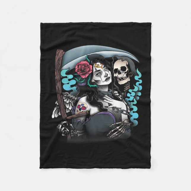 Lady Muerte Tattoo La Muerte Tattoo Lady Tattoo Ta Fleece Blanket (Front)