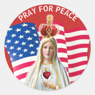 Lady of Fatima USA FLAG Blessed Mother Classic Round Sticker