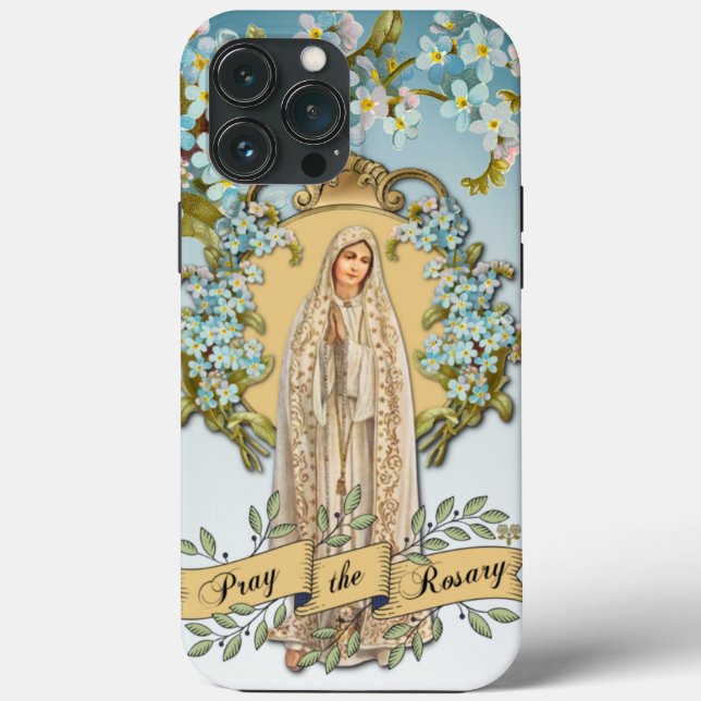 Lady of Fatima Virgin Mary Blue Floral Religious Case-Mate iPhone Case (Back)