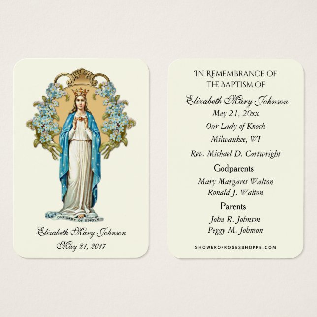 Lady of Knock Baptism Christening Remembrance Card (Front & Back)