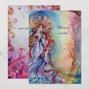 LADY OF LAKE 1, vibrant bright blue pink Invitation