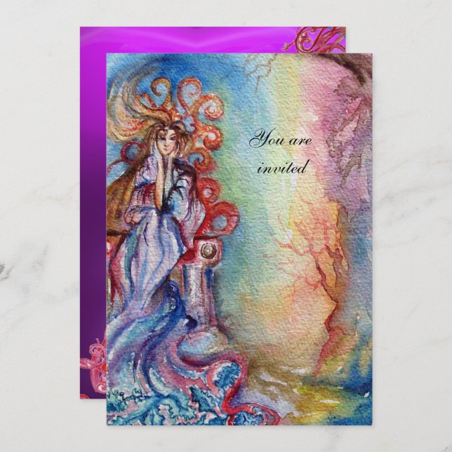 LADY OF LAKE , vibrant  blue pink gem purple Invitation (Front/Back)