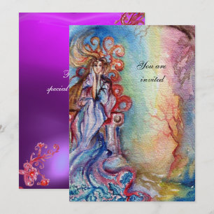 LADY OF LAKE , vibrant  blue pink gem purple Invitation