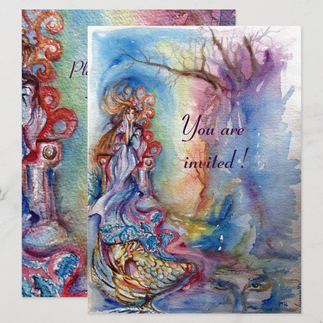 LADY OF LAKE , vibrant blue pink Invitation (Front/Back)