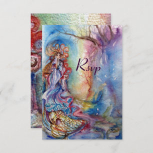 LADY OF LAKE , vibrant blue pink rsvp Invitation