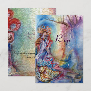 LADY OF LAKE , vibrant blue pink rsvp Invitation