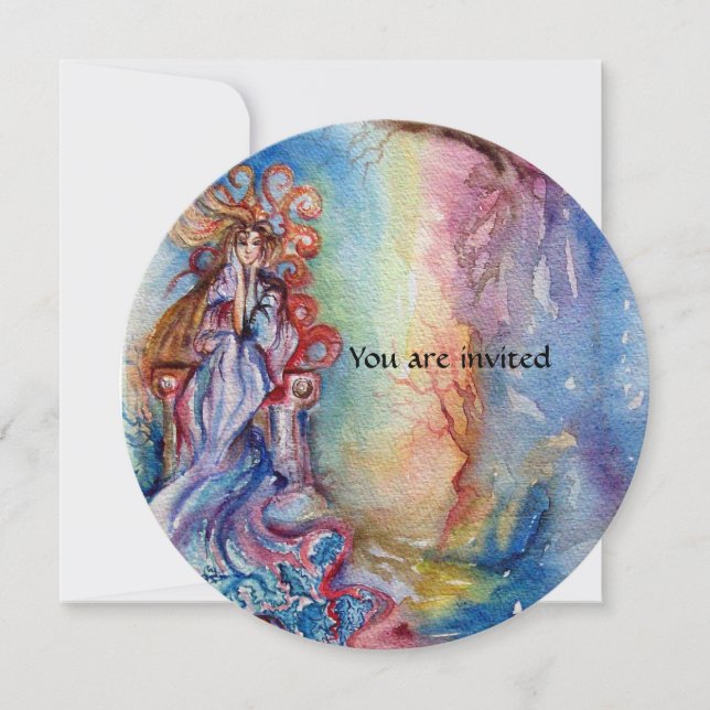 LADY OF LAKE vibrant bright blue pink purple white Invitation (Front)