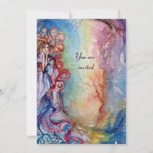 LADY OF LAKE , vibrant bright blue pink violet Invitation