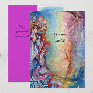 LADY OF LAKE , vibrant bright blue pink violet Invitation