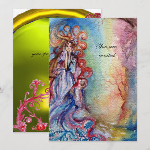 LADY OF LAKE , vibrant bright blue pink yellow Invitation
