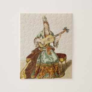 Lady of Quality Playing the Guitar, fashion plate, Jigsaw Puzzle