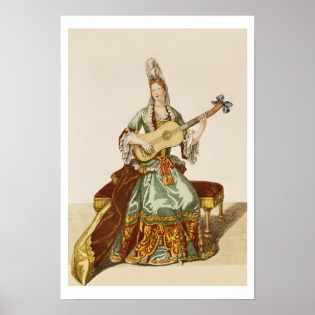 Lady of Quality Playing the Guitar, fashion plate, Poster (Front)