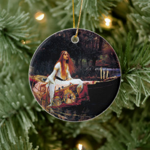 Lady Of Shallot On Boat J.W. Waterhouse Fine Art Ceramic Tree Decoration