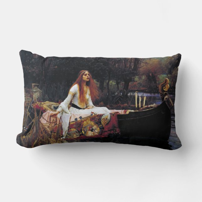 Lady Of Shallot on Boat J.W. Waterhouse Fine Art Lumbar Cushion (Front)