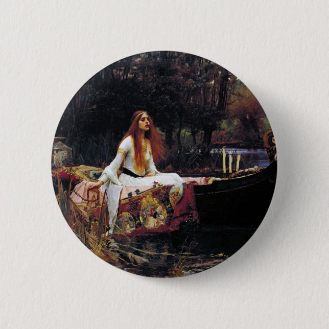 Lady Of Shallot on Boat Waterhouse Art Button (Front)