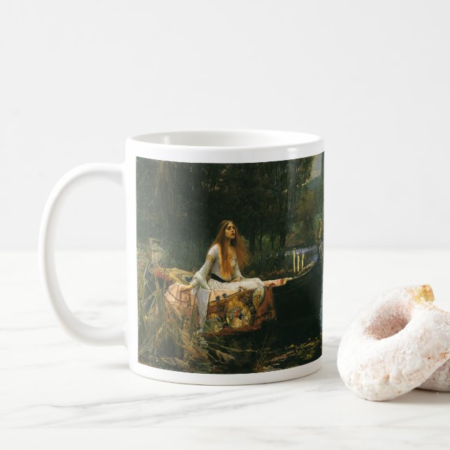 Lady of Shalott On Boat by John William Waterhouse Coffee Mug (With Donut)