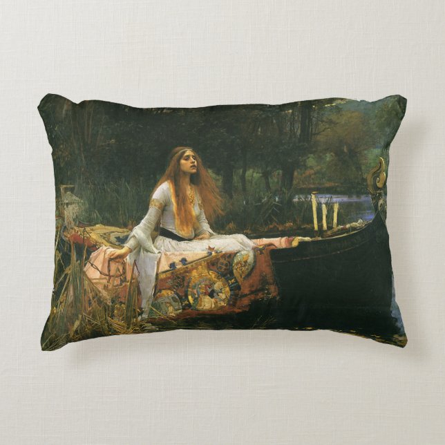 Lady of Shalott On Boat by John William Waterhouse Decorative Cushion (Front)