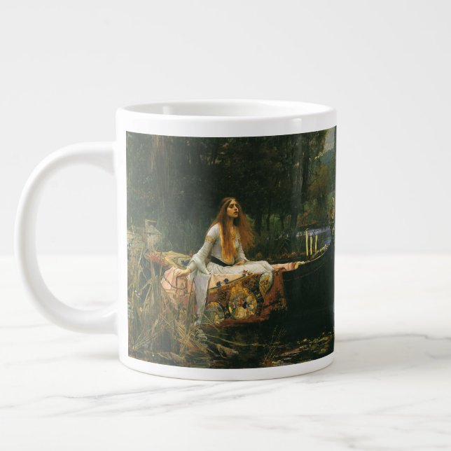 Lady of Shalott On Boat by John William Waterhouse Large Coffee Mug (Left)
