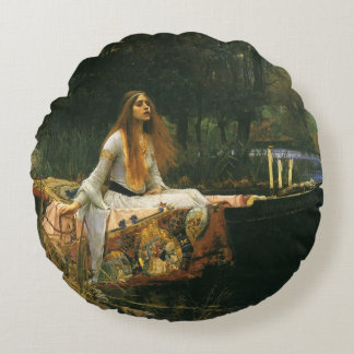Lady of Shalott On Boat by John William Waterhouse Round Cushion