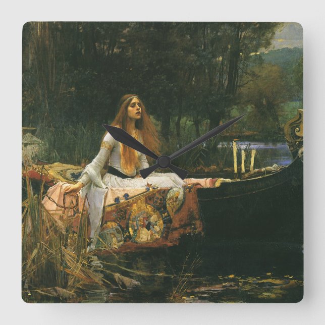 Lady of Shalott On Boat by John William Waterhouse Square Wall Clock (Front)