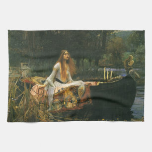 Lady of Shalott On Boat by John William Waterhouse Tea Towel
