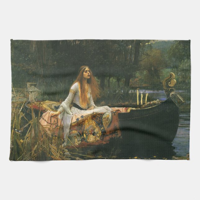 Lady of Shalott On Boat by John William Waterhouse Tea Towel (Horizontal)