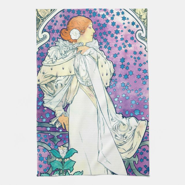 Lady of the Camelias, Alphonse Mucha Tea Towel (Vertical)