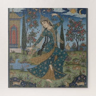 Lady of the Garden - Medieval Grace in Bloom Jigsaw Puzzle