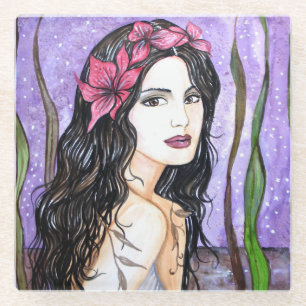 Lady of the Lake Fairy Tale Painting Glass Coaster