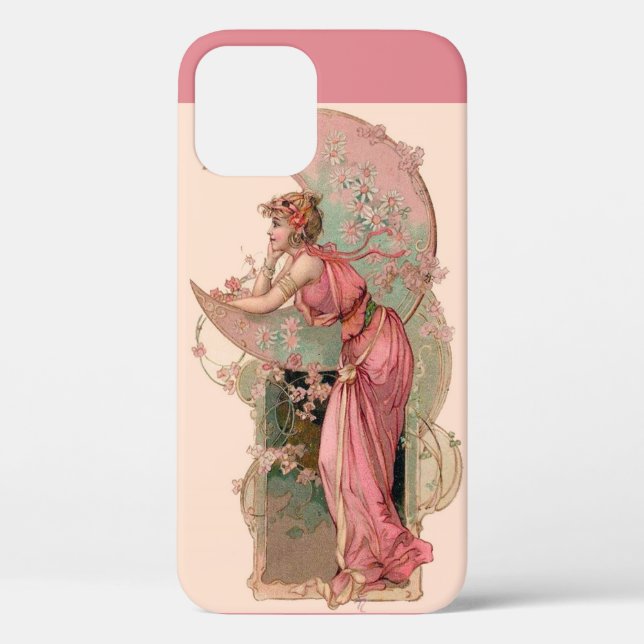 LADY OF THE MOON WITH FLOWERS IN PINK Case-Mate iPhone CASE (Back)