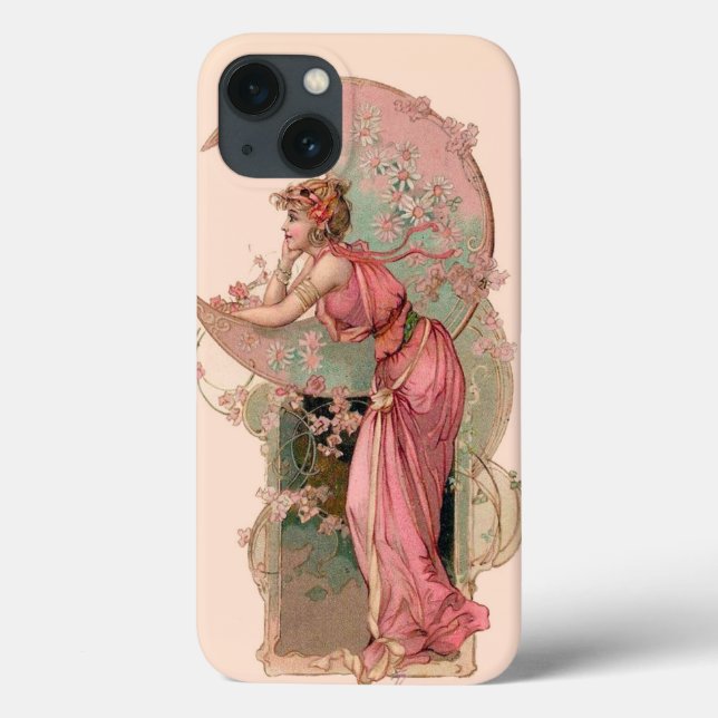 LADY OF THE MOON WITH FLOWERS IN PINK Case-Mate iPhone CASE (Back)