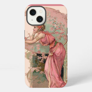 LADY OF THE MOON WITH FLOWERS IN PINK iPhone 13 CASE