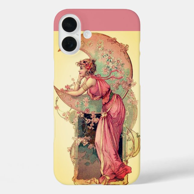 LADY OF THE MOON WITH FLOWERS IN PINK YELLOW Case-Mate iPhone CASE (Back)