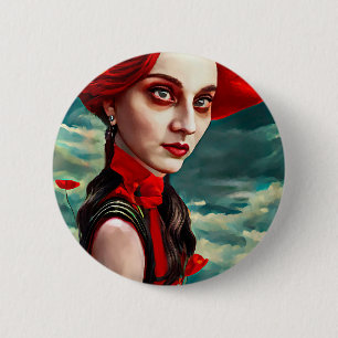 Lady of the Poppy Flowers fantasy original Art 6 Cm Round Badge