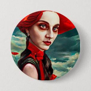 Lady of the Poppy Flowers fantasy original Art 7.5 Cm Round Badge
