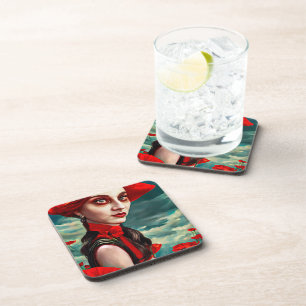 Lady of the Poppy Flowers fantasy original Art  Coaster
