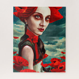 Lady of the Poppy Flowers fantasy original Art Jigsaw Puzzle