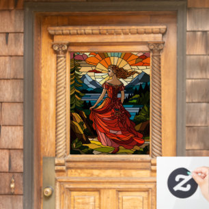 Lady of the Scenic Vista: Stained Glass Elegance A Window Cling