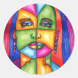 Lady Of The Stars Abstract Woman Original art Classic Round Sticker