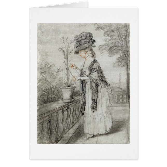 Lady on a Terrace Tending a Carnation Plant (black (Front)