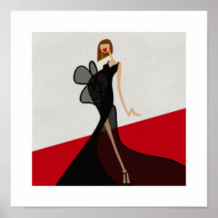 Lady on Red Carpet Glam Fashion Art Poster